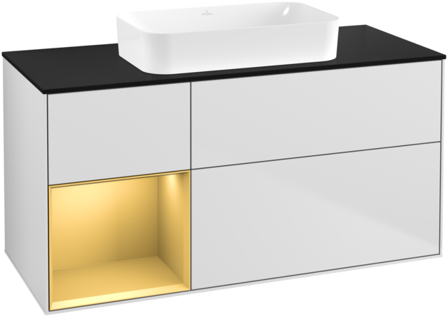 Тумба под раковину Villeroy & Boch Finion 120х50,1 см с подсветкой МДФ белый матовый лак/стекло черное матовое F702HFMT