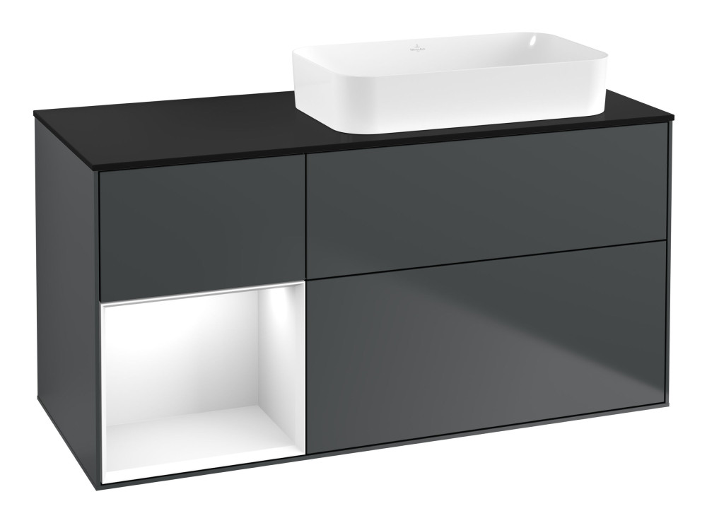 Тумба под раковину Villeroy & Boch Finion 120х50,1 см с подсветкой МДФ темно-синий матовый лак/стекло черное матовое G682GFHG