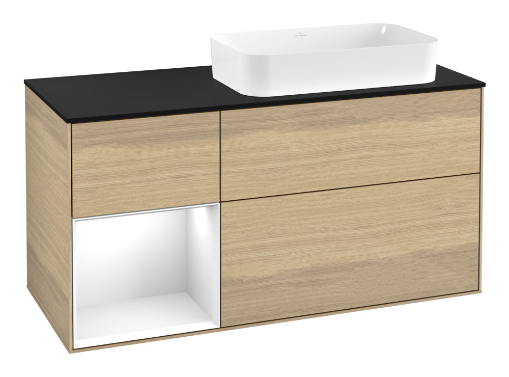 Тумба під раковину Villeroy & Boch Finion 120х50,1 см із підсвічуванням МДФ шпон дуба/скло чорне матове G682GFPC