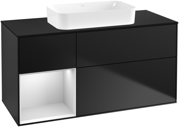 Тумба під раковину Villeroy & Boch Finion 120х50,1 см з підсвічуванням МДФ чорний матовий лак/скло чорне матове F702MTPD