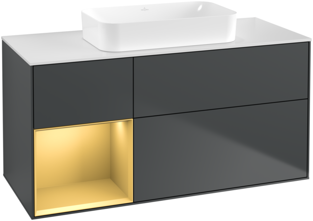 Тумба под раковину Villeroy & Boch Finion 120х50,1 см с подсветкой МДФ темно-синий матовый лак/стекло белое матовое F701HFHG