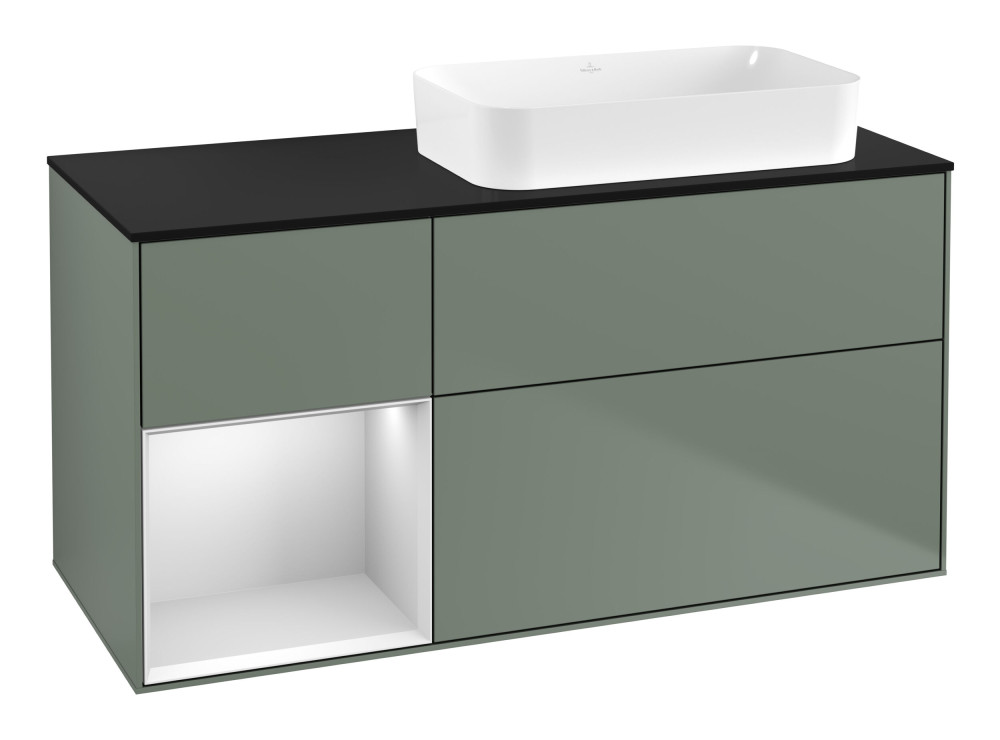 Тумба под раковину Villeroy & Boch Finion 120х50,1 см с подсветкой МДФ оливковый матовый лак/стекло черное матовое G682MTGM