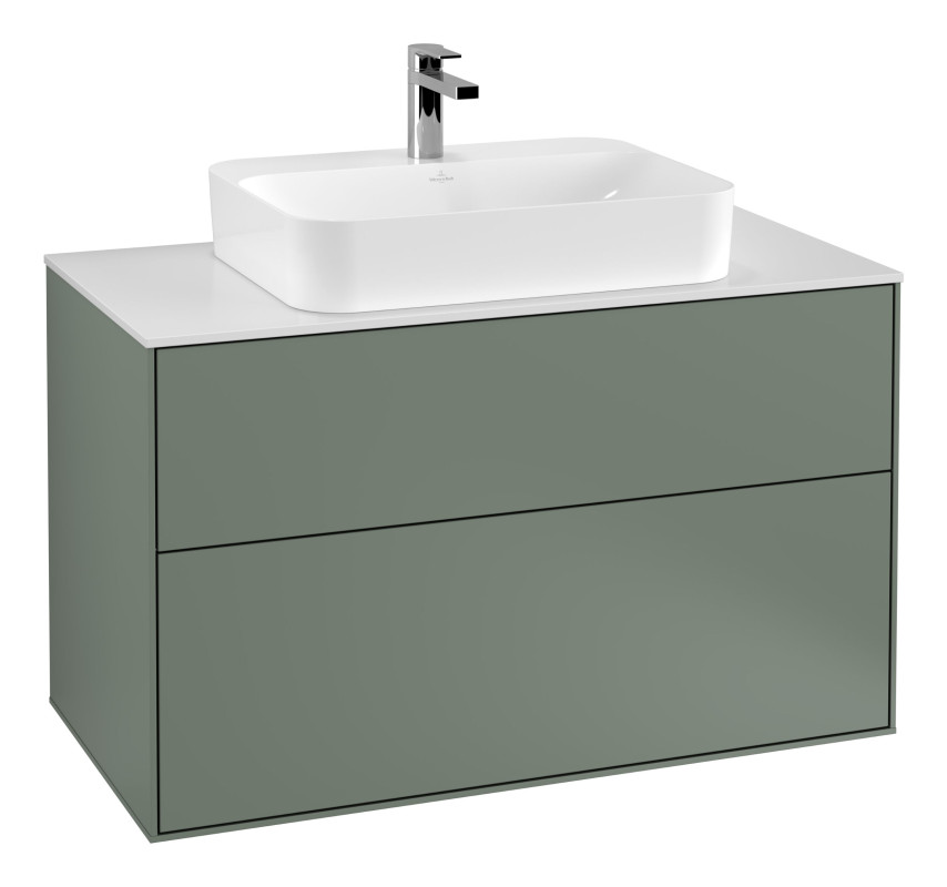 Тумба под раковину Villeroy & Boch Finion 100х50,1 см МДФ оливковый матовый лак/стекло белое матовое F35100GM