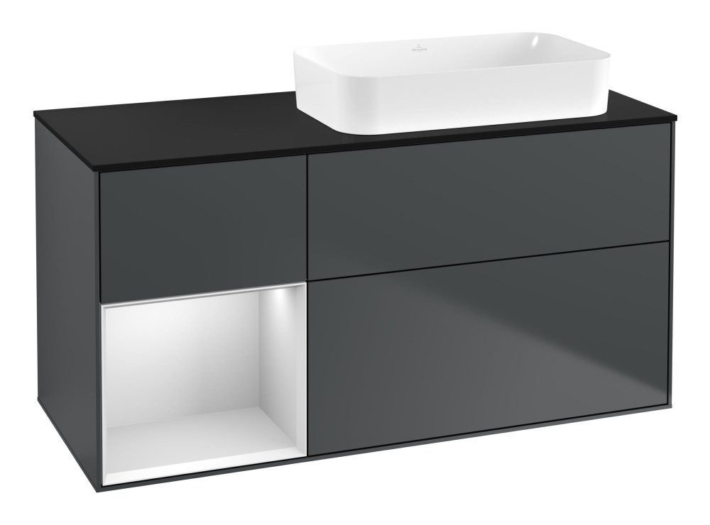 Тумба під раковину Villeroy & Boch Finion 120х50,1 см з підсвічуванням темно-синй матовий лак/скло біле матове G682MTHG