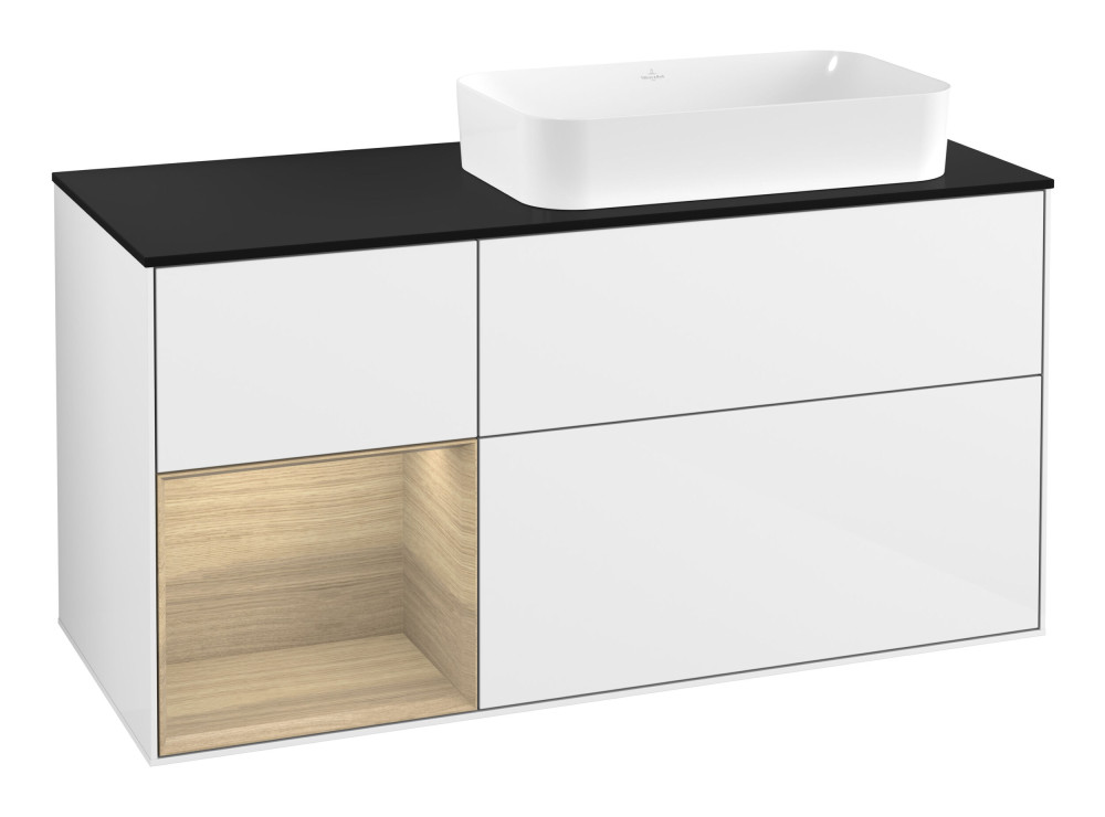 Тумба под раковину Villeroy & Boch Finion 120х50,1 см с подсветкой МДФ глянцевый белый лак/стекло черное матовое G682PCGF