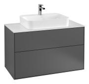 Тумба під раковину Villeroy & Boch Finion 100х50,1 см МДФ антрацит матовий лак/скло біле матове F35100GK