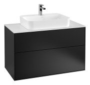 Тумба під раковину Villeroy & Boch Finion 100х50,1 см МДФ чорний матовий лак/скло біле матове F35100PD