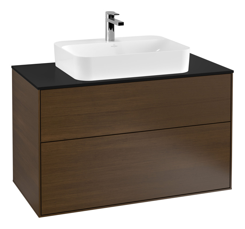 Тумба под раковину Villeroy & Boch Finion 100х50,1 см ДСП шпон грецкого ореха/стекло черное матовое F35200GN