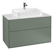Тумба під раковину Villeroy & Boch Finion 100х50,1 см МДФ оливковий матовий лак/скло біле матове F35100GM