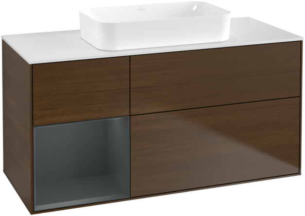 Тумба под раковину Villeroy & Boch Finion 120х50,1 см с подсветкой МДФ шпон грецкого ореха/стекло белое матовое F701HGGN