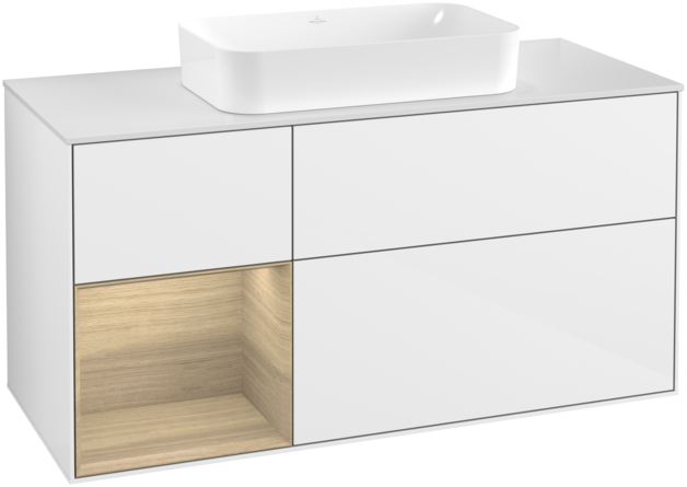 Тумба под раковину Villeroy & Boch Finion 120х50,1 см с подсветкой МДФ глянцевый белый лак/стекло белое матовое F701PCGF