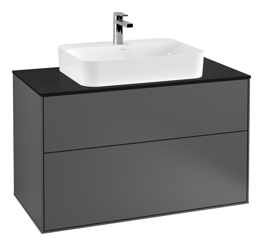 Тумба под раковину Villeroy & Boch Finion 100х50,1 см с подсветкой МДФ антрацит матовый лак/стекло черное матовое G35200GK