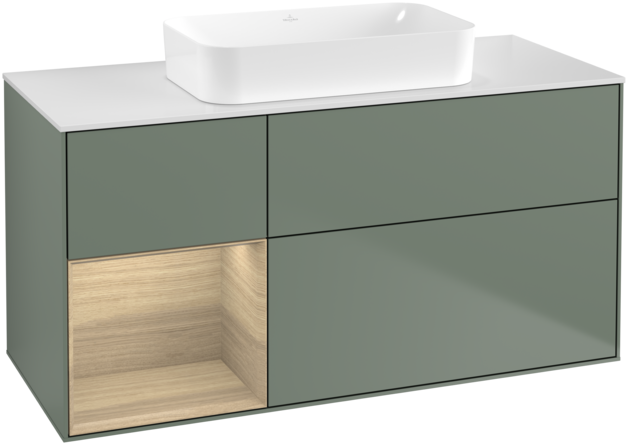 Тумба под раковину Villeroy & Boch Finion 120х50,1 см с подсветкой МДФ оливковый матовый лак/стекло белое матовое F701PCGM