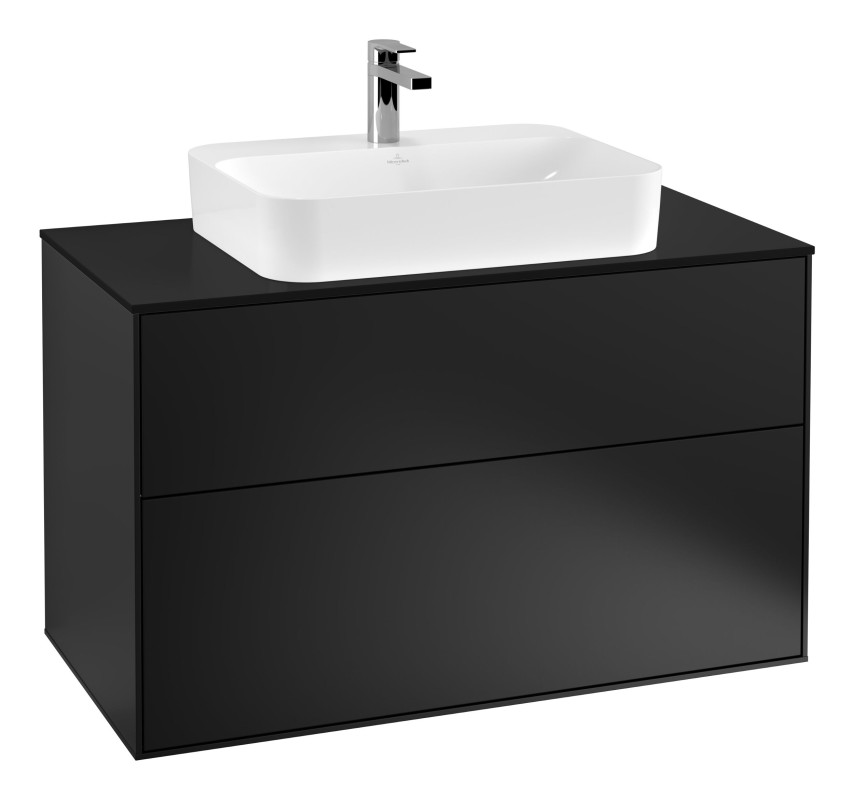 Тумба под раковину Villeroy & Boch Finion 100х50,1 см с подсветкой МДФ черный матовый лак/стекло черное матовое G35200PD