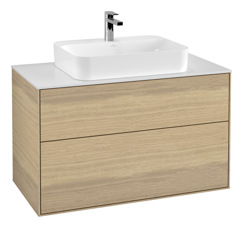 Тумба под раковину Villeroy & Boch Finion 100х50,1 см с подсветкой МДФ шпон дуба/стекло белое матовое G35100PC