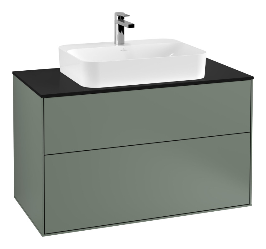Тумба под раковину Villeroy & Boch Finion 100х50,1 см МДФ оливковый матовый лак/стекло черное матовое F35200GM