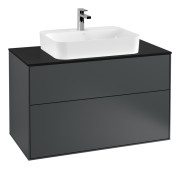 Тумба под раковину Villeroy & Boch Finion 100х50,1 см с подсветкой МДФ темно-синий матовый лак/стекло черное матовое G35200HG