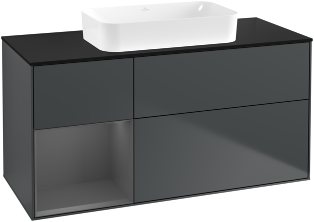 Тумба под раковину Villeroy & Boch Finion 120х50,1 см с подсветкой МДФ темно-синий матовый лак/стекло черное матовое F702GKHG