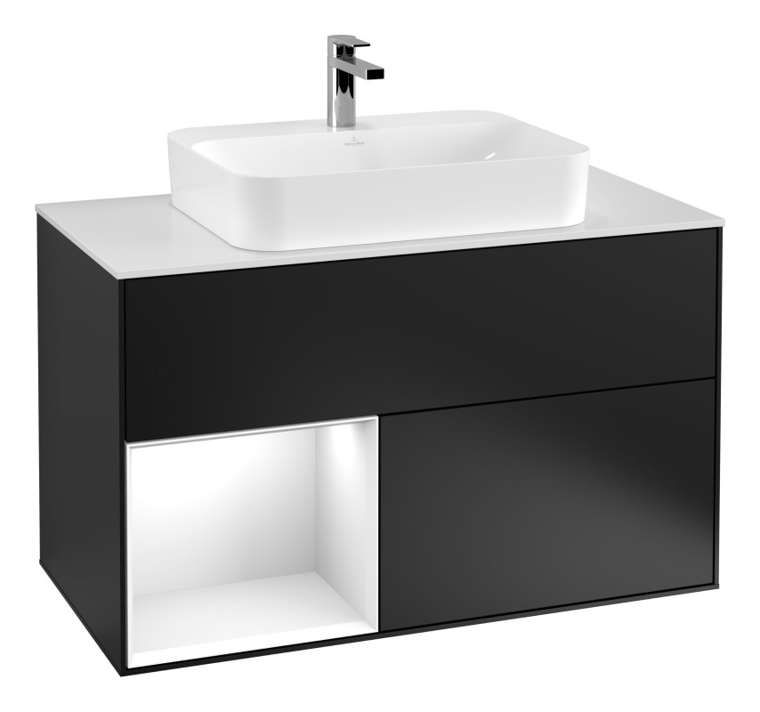 Тумба под раковину Villeroy & Boch Finion 100х50,1 см с подсветкой МДФ черный матовый лак/стекло белое матовое F361GFPD