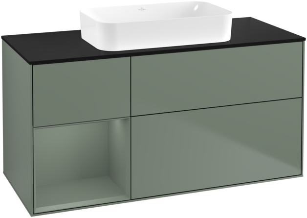 Тумба под раковину Villeroy & Boch Finion 120х50,1 см с подсветкой МДФ оливковый матовый лак/стекло черное матовое F702GMGM