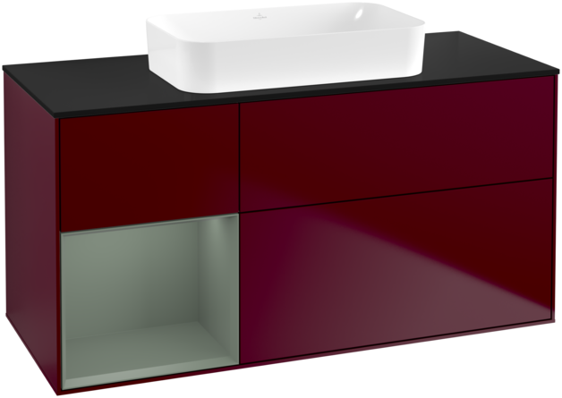 Тумба под раковину Villeroy & Boch Finion 120х50,1 см с подсветкой МДФ пион матовый лак/стекло черное матовое F702GMHB