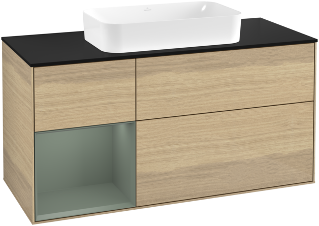 Тумба під раковину Villeroy & Boch Finion 120х50,1 см із підсвічуванням МДФ шпон дуба/скло чорне матове F702GMPC