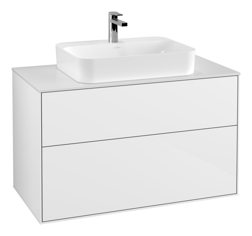 Тумба под раковину Villeroy & Boch Finion 100х50,1 см с подсветкой МДФ глянцевый белый лак/стекло белое матовое G35100GF