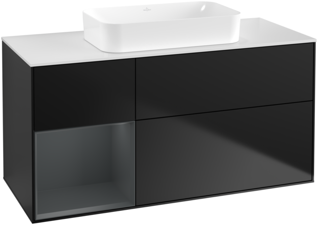 Тумба под раковину Villeroy & Boch Finion 120х50,1 см с подсветкой МДФ черный матовый лак/стекло белое матовое F701HGPD