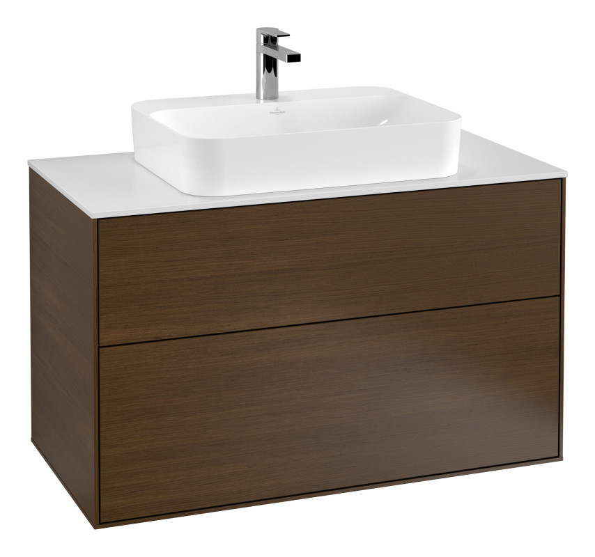 Тумба під раковину Villeroy & Boch Finion 100х50,1 см із підсвічуванням МДФ шпон волоського горіха/скло біле матове G35100GN