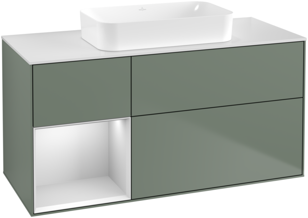 Тумба под раковину Villeroy & Boch Finion 120х50,1 см с подсветкой МДФ оливковый матовый лак/стекло белое матовое F701MTGM