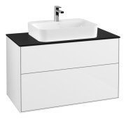 Тумба під раковину Villeroy & Boch Finion 100х50,1 см із підсвічуванням МДФ білий глянцевий лак/скло чорне матове G35200GF