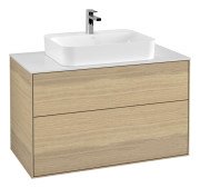 Тумба под раковину Villeroy & Boch Finion 100х50,1 см с подсветкой МДФ шпон дуба/стекло белое матовое G35100PC