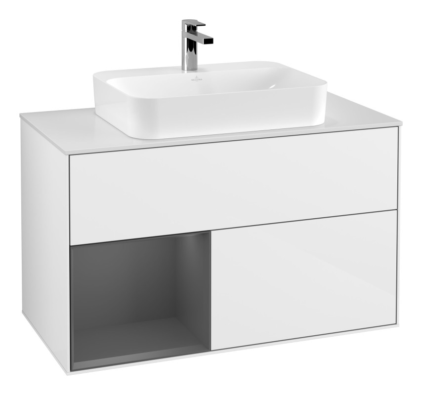 Тумба под раковину Villeroy & Boch Finion 100х50,1 см с подсветкой МДФ глянцевый белый лак/стекло белое матовое F361GKGF