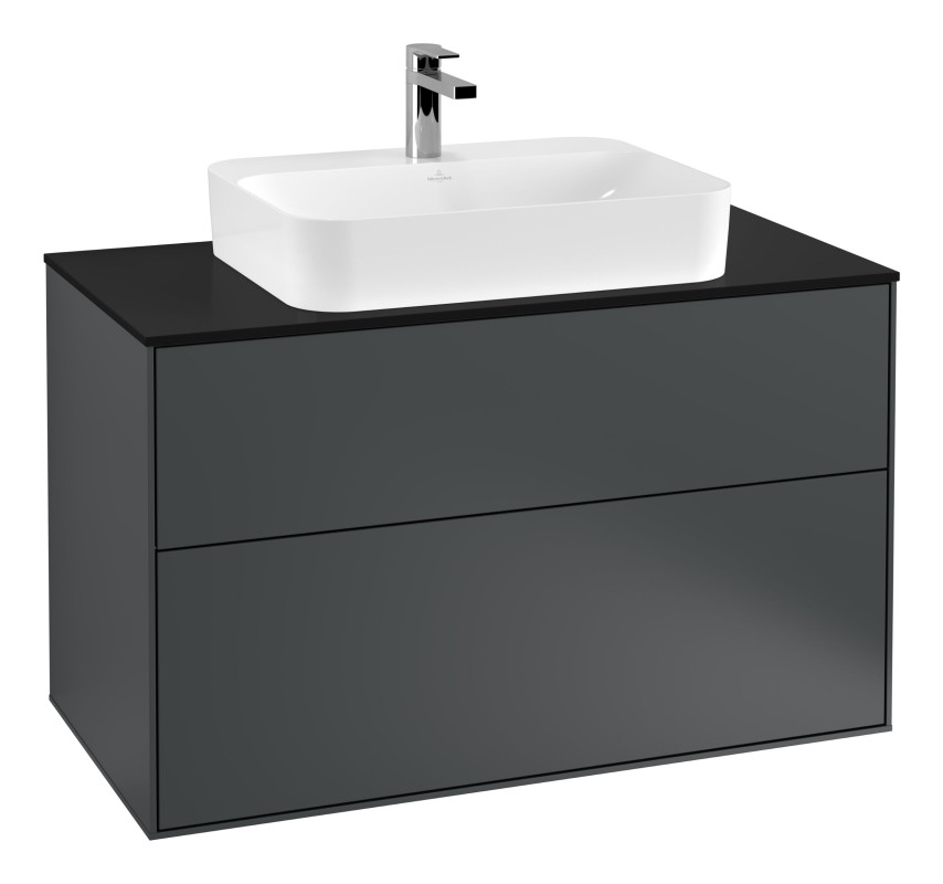 Тумба під раковину Villeroy & Boch Finion 100х50,1 см МДФ темно-синій матовий лак/скло чорне матове F35200HG