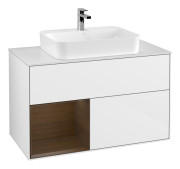 Тумба під раковину Villeroy & Boch Finion 100х50,1 см з підсвіткою МДФ білий глянцевий лак/скло біле матове F361GNGF