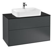 Тумба під раковину Villeroy & Boch Finion 100х50,1 см МДФ темно-синій матовий лак/скло чорне матове F35200HG