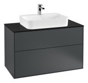 Тумба під раковину Villeroy & Boch Finion 100х50,1 см МДФ темно-синій матовий лак/скло чорне матове F35200HG