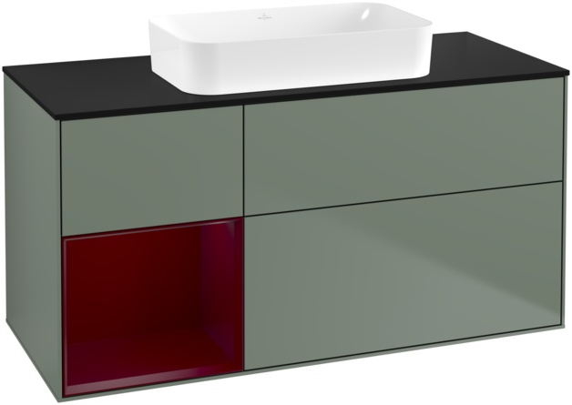 Тумба под раковину Villeroy & Boch Finion 120х50,1 см с подсветкой МДФ оливковый матовый лак/стекло черное матовое F702HBGM