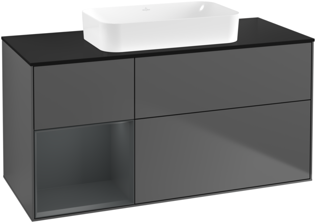 Тумба під раковину Villeroy & Boch Finion 120х50,1 см з підсвічуванням антрацит матовий лак/скло чорне матове F702HGGK