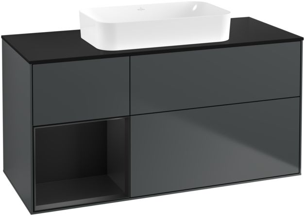 Тумба под раковину Villeroy & Boch Finion 120х50,1 см с подсветкой МДФ темно-синий матовый лак/стекло черное матовое F702PDHG