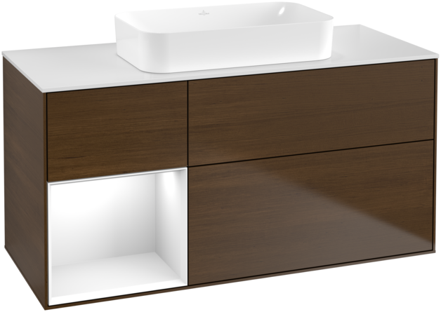 Тумба под раковину Villeroy & Boch Finion 120х50,1 см с подсветкой МДФ шпон грецкого ореха/стекло белое матовое G701GFGN