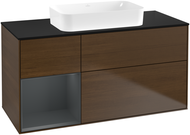 Тумба под раковину Villeroy & Boch Finion 120х50,1 см с подсветкой МДФ шпон грецкого ореха/стекло черное матовое F702HGGN