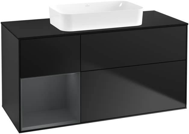 Тумба под раковину Villeroy & Boch Finion 120х50,1 см с подсветкой МДФ черный матовый лак/стекло черное матовое F702HGPD