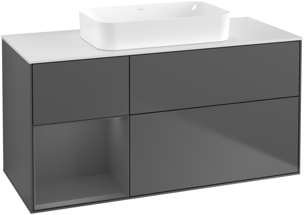 Тумба під раковину Villeroy & Boch Finion 120х50,1 см з підсвічуванням антрацит матовий лак/скло біле матове G701GKGK