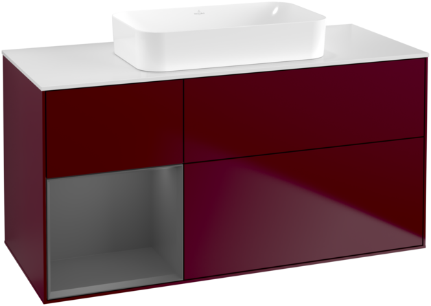 Тумба під раковину Villeroy & Boch Finion 120х50,1 см з підсвічуванням МДФ півонія матовий лак/скло біле матове G701GKHB