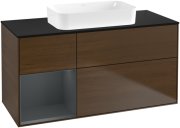 Тумба під раковину Villeroy & Boch Finion 120х50,1 см з підсвічуванням МДФ шпон волоського горіха/скло чорне матове F702HGGN