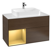 Тумба под раковину Villeroy & Boch Finion 100х50,1 см с подсветкой МДФ шпон грецкого ореха/стекло белое матовое F361HFGN