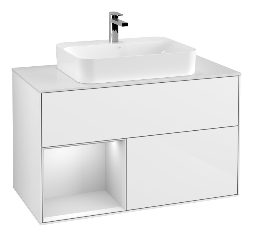 Тумба под раковину Villeroy & Boch Finion 100х50,1 см с подсветкой МДФ глянцевый белый лак/стекло белое матовое F361MTGF