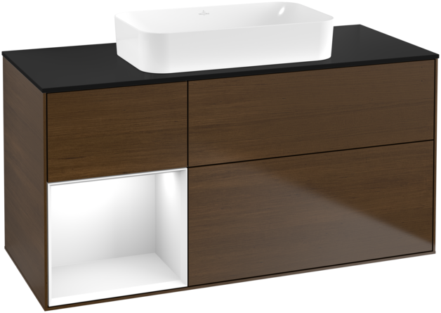 Тумба под раковину Villeroy & Boch Finion 120х50,1 см с подсветкой МДФ шпон грецкого ореха/стекло черное матовое G702GFGN
