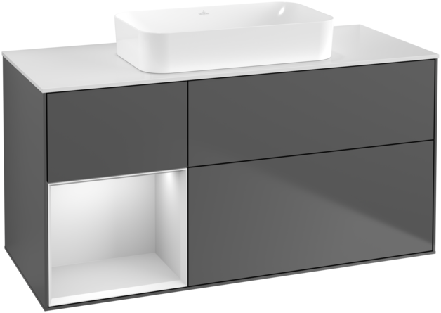 Тумба под раковину Villeroy & Boch Finion 120х50,1 см с подсветкой МДФ антрацит матовый лак/стекло белое матовое G701MTGK